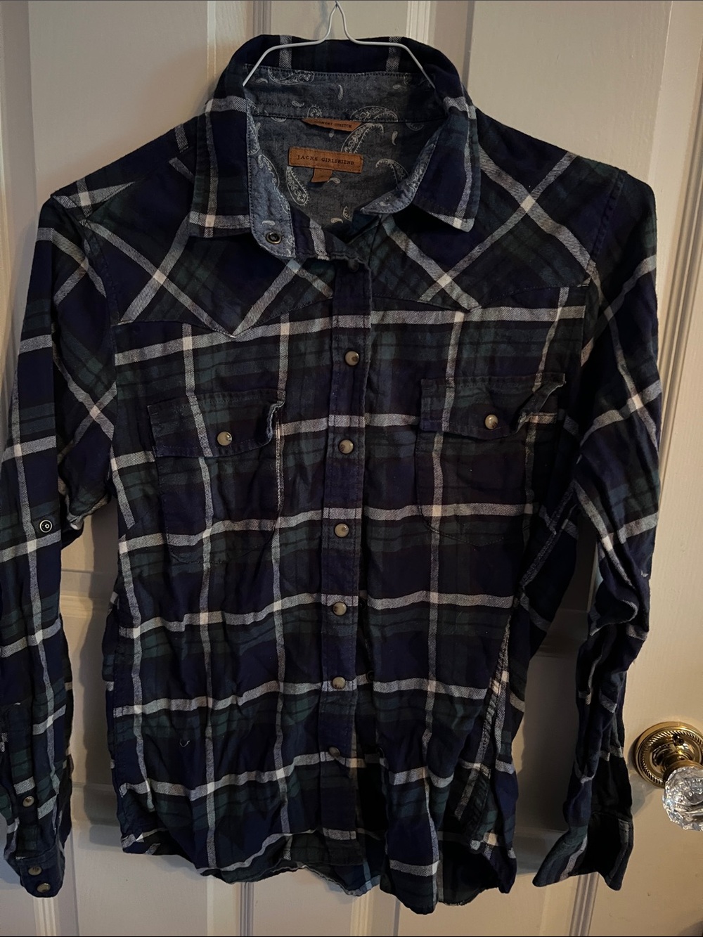 Green, blue, and white flannel size S
